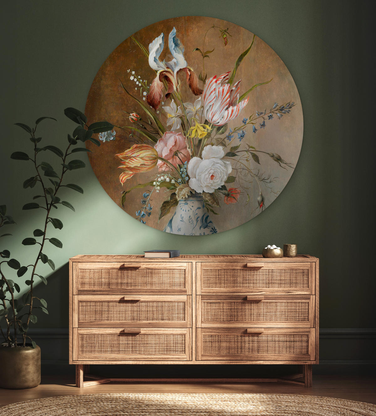 WANDBILD Stilleben mit Blumen - Balthasar van der Ast - Malerei 150x150 cm - Sandfarben, Kunststoff (150/150cm) - MuchoWow