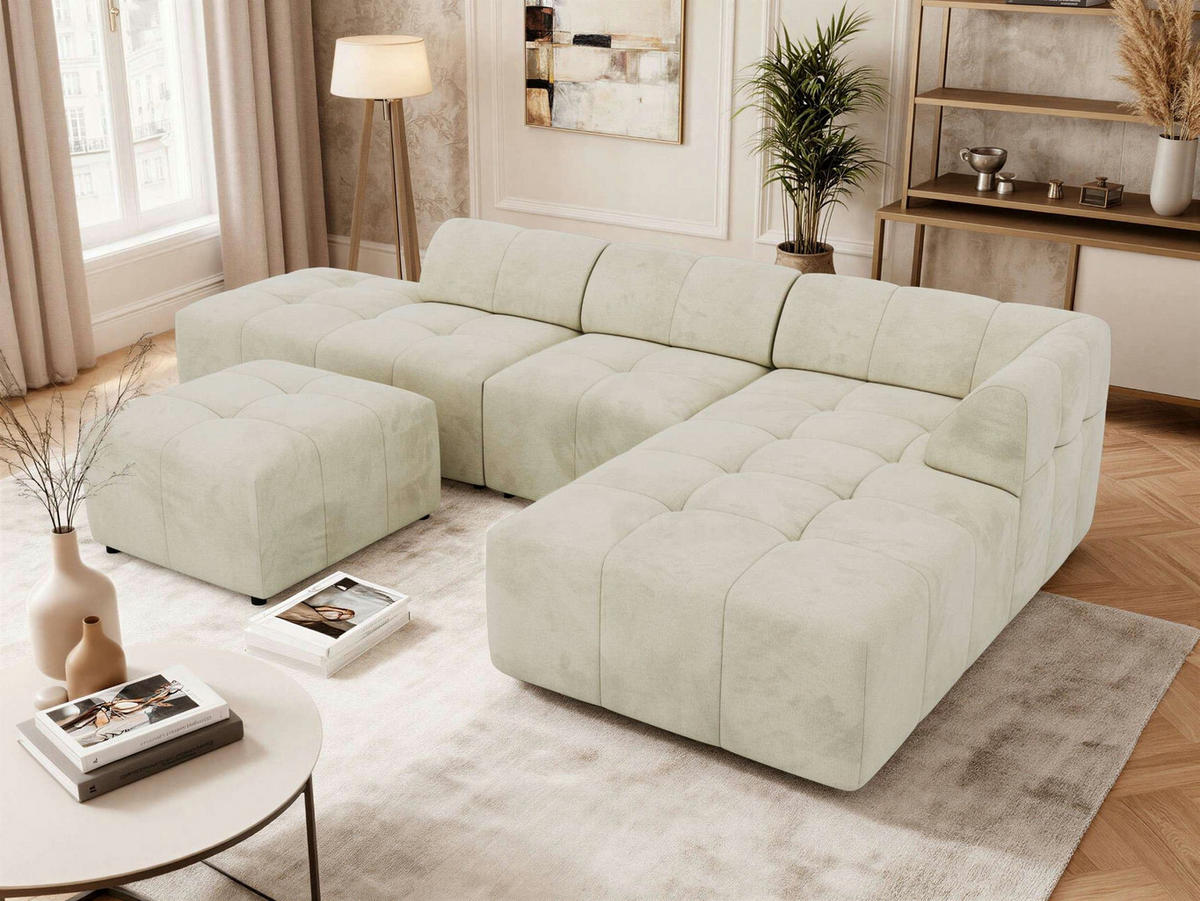 ROHOVÁ SEDAČKA GRIDA 4M L Béžová Samet - Pravá - černá/béžová, textil/plast (176/335cm) - MKS
