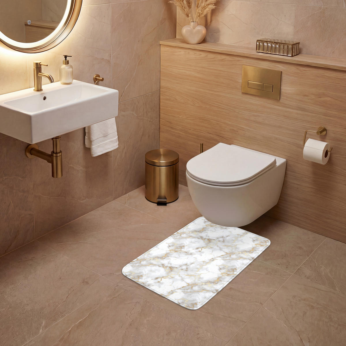 WC PŘEDLOŽKA Zlaté žilky - Mramor - Bílý 40x60 cm - bílá, textil/plast (40/1cm) - OnlyWow