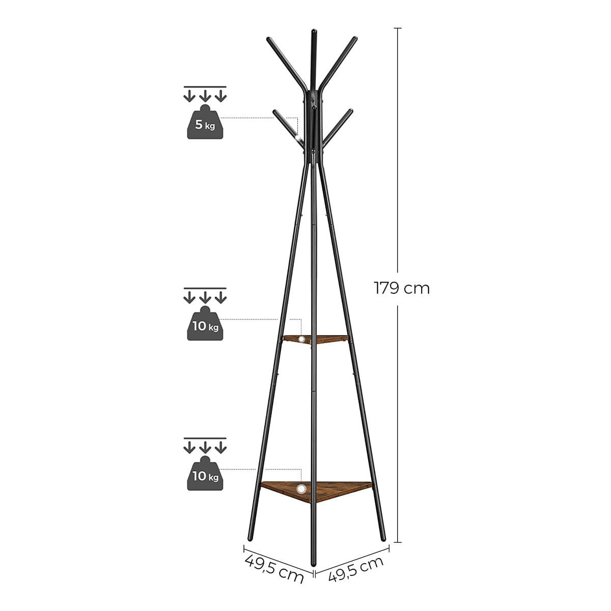 GARDEROBENSTÄNDER mit 2 Regalen - H179 cm - Schwarz, Holzwerkstoff (49.5/179/7.3cm) - Calicosy
