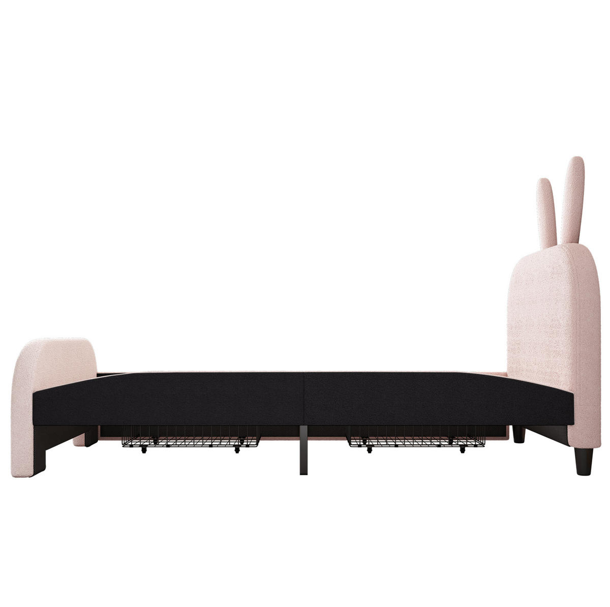 KINDERBETT Kindereinzelbetten 90/200 cm mit 2 Schubladen, gepolstertem Kaninchen-Kopfteil und MDF-Gestell, Rosa - Rosa, Textil (90/200cm) - Redom