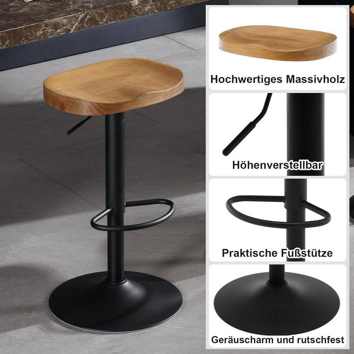 BARHOCKER mit Sattelsitz, aus Massivholz, Dunkle Holzoptik - Buchefarben/Schwarz, Holz/Metall (41.5/60/31.5cm) - Woltu