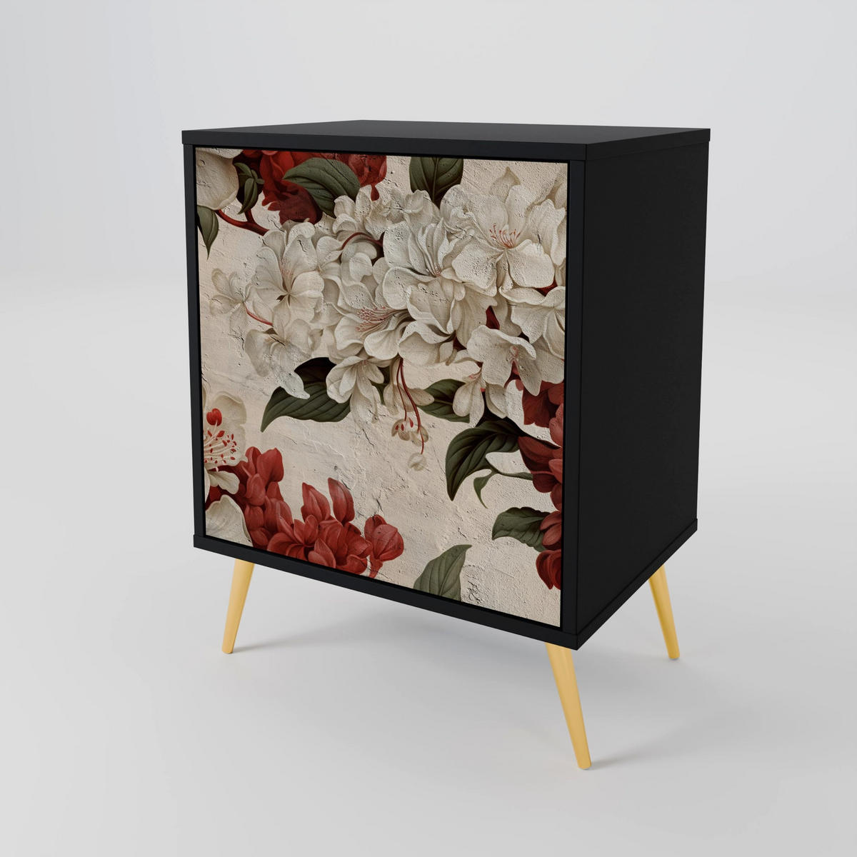 SIDEBOARD EPHEMERAL DAYS, Schwarz, 57,5x42x72,5 cm, Schwarze Metallfüße - Multicolor/Schwarz, Holzwerkstoff/Metall (57.5/72.5/42cm) - SpaceRebels