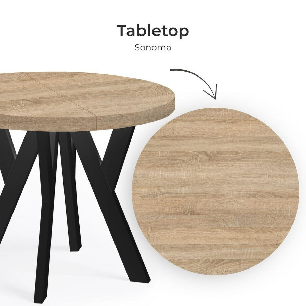 ESSTISCH Runder Ausziehbarer PERO 120/220, Eiche Sonoma / Schwarz - Schwarz/Sonoma Eiche, Holz (220/120/77cm) - Dekori_Interiors