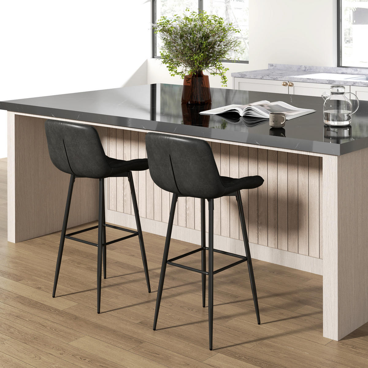 2ER-SET Barhocker, Bistrohocker mit Fußstütze, Drehbar Barstuhl, Dunkelgrau - Dunkelgrau/Schwarz, Kunststoff/Metall (48/98/48.5cm) - HOMCOM