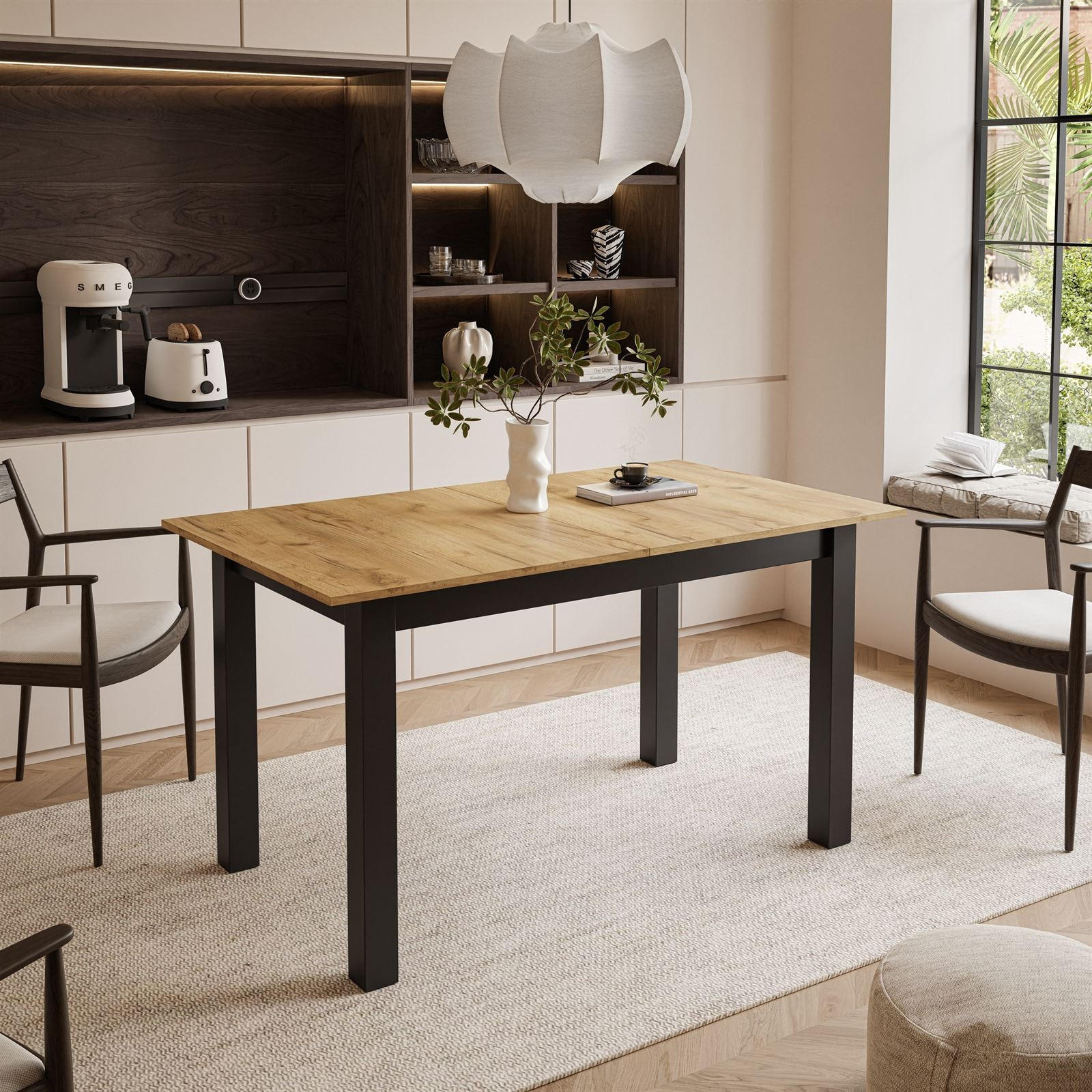 ESSTISCH ARTON 140-195 cm für 6-8 Personen - Eichefarben/Schwarz, Holzwerkstoff/Metall (140/80/77cm) - Lookway