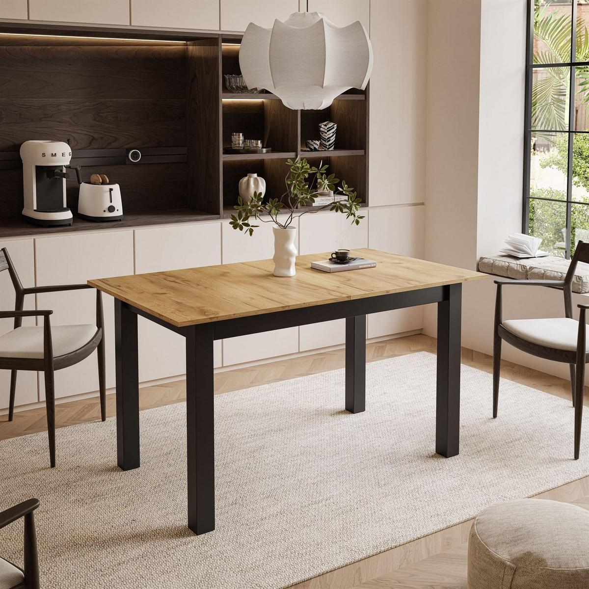 ESSTISCH ARTON 140-195 cm für 6-8 Personen - Eichefarben/Schwarz, Holzwerkstoff/Metall (140/80/77cm) - Lookway
