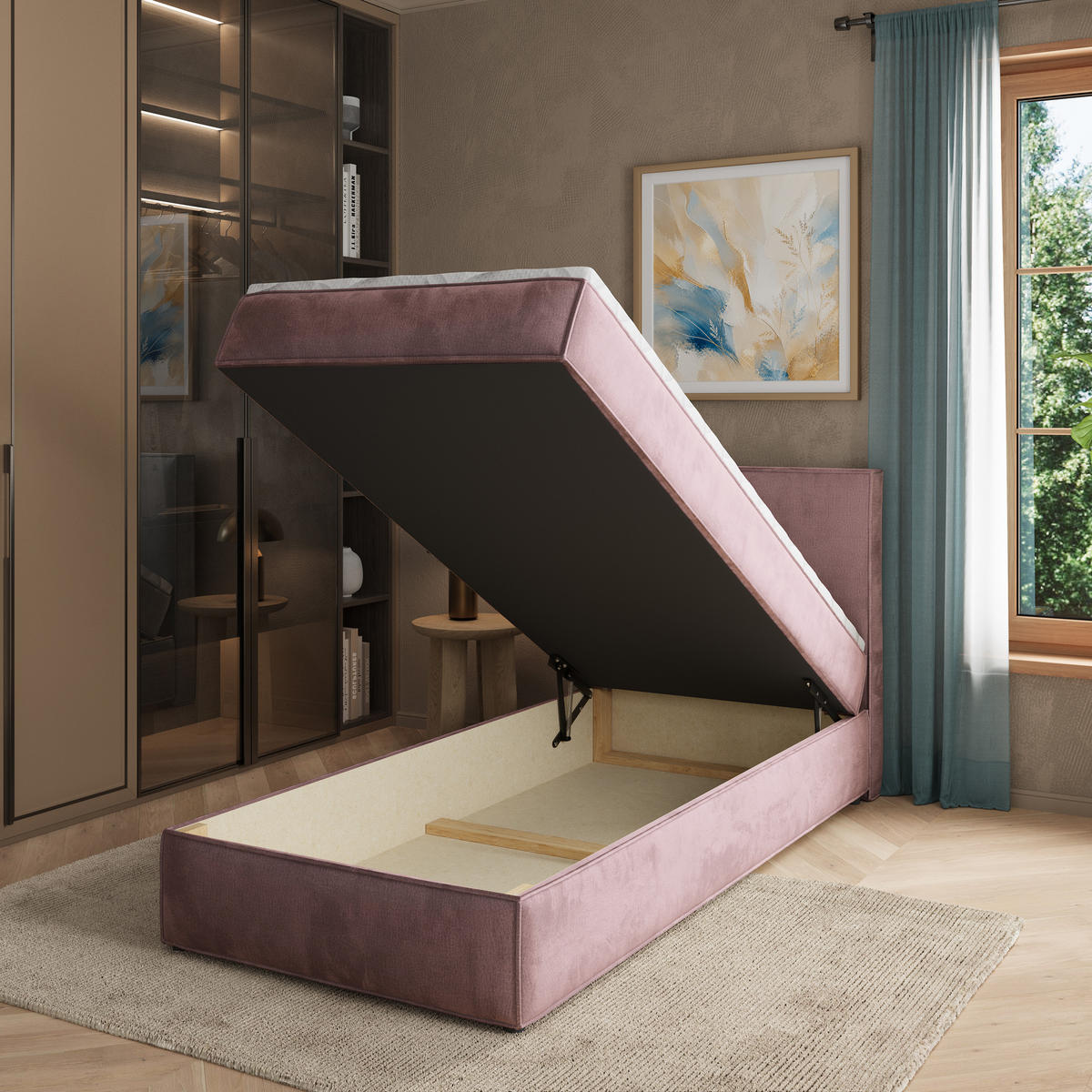 BOXBETT PELLIO 90x200 cm mit Matratze und Topper - Lila - Lila, Holz (90/200cm) - MASSENO