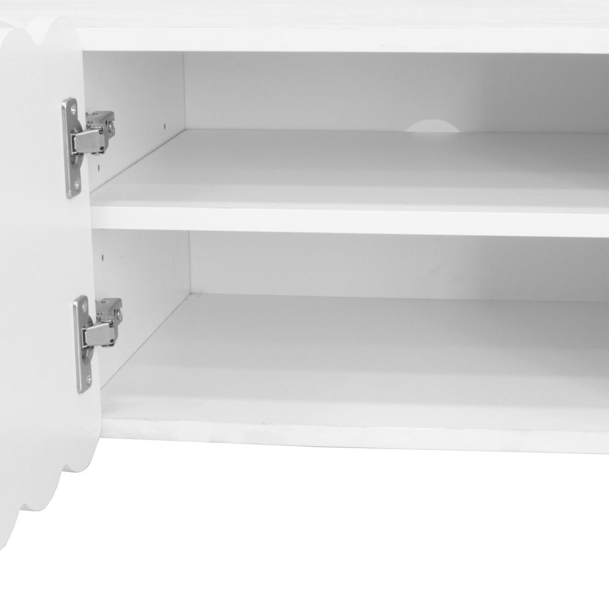 LOWBOARD in Weiß TV-Schrank mit abgerundeten Kanten für Wohnzimmer und Arbeitszimmer, B175/T38/H37 cm - Weiß, Holzwerkstoff/Metall (175/37/38cm) - STILVORA