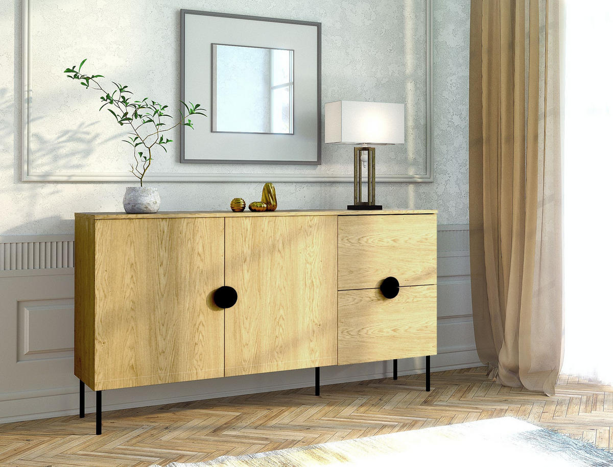 KOMMODE AXIS 159,9/87,6/40cm mit 2 Schubladen 2 Türen Eichefarben - Eichefarben, Holzwerkstoff (159.9/87.6/40cm) - MASSENO