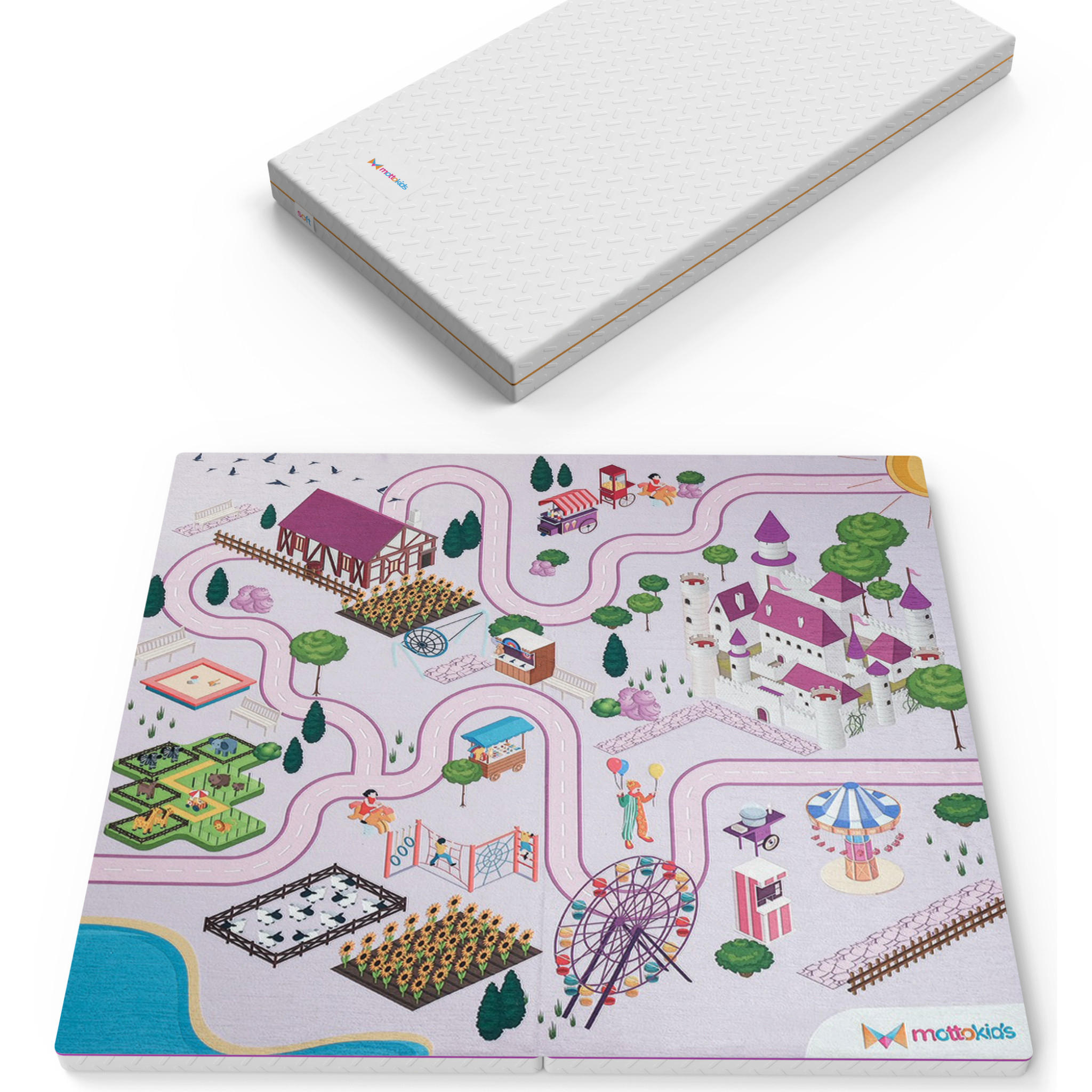 SPIELTEPPICH & Kindermatratze 2in1 Spiel und Schlafmatte Mädchen - Multicolor/Rosa, Textil (130/140cm) - Gowoll