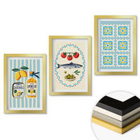 WANDBILDER 3er Set - 20x30 cm Goldrahmen - Illustrationen von Küchen im mediterranen Stil - Goldfarben, Kunststoff (20/30cm) - ArtPrintCave
