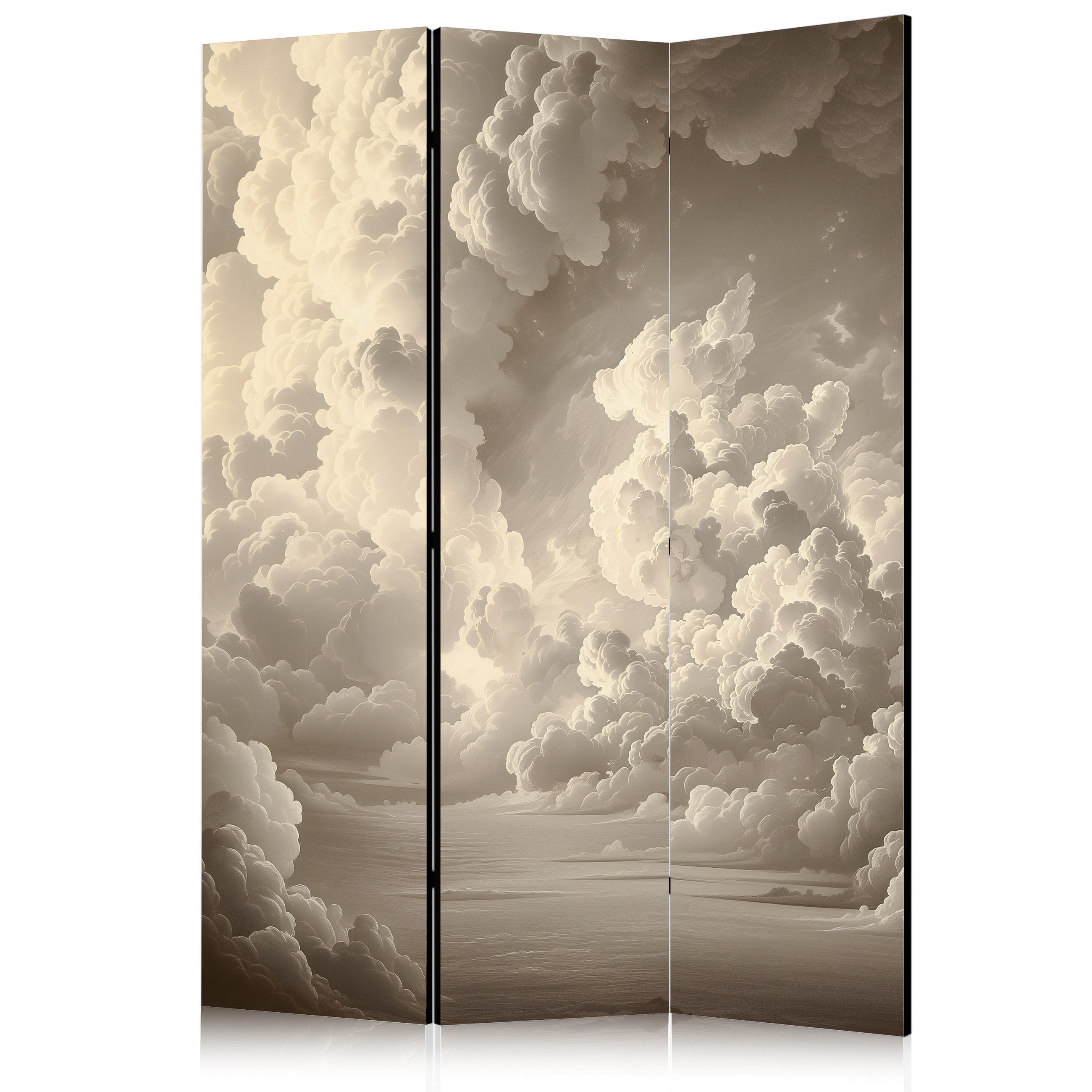 PARAVENT Akustik 3-tlg 135x172 cm Beige Wolken im Boho - Beige, Holz/Textil (135/172/3cm) - Muralo