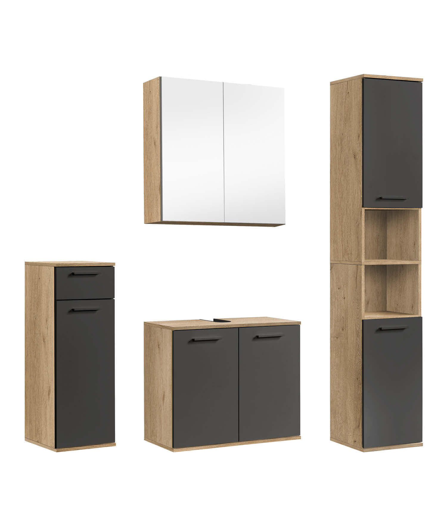 BADMÖBEL-SET 4-teilig Der Steuermann - Anthrazit, Holzwerkstoff (136/180/34cm) - Mokebo