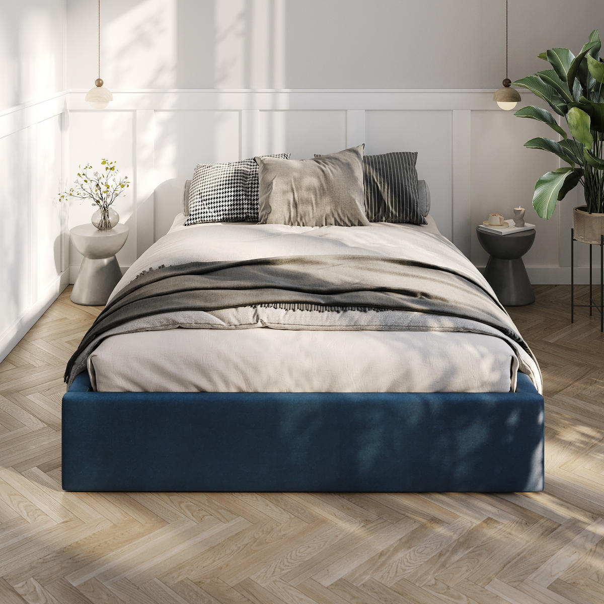 POLSTERBETT 140x200cm Bett mit Stauraum Lattenrost Dunkelblau - Dunkelblau, Holz/Holzwerkstoff (140/200cm) - Muralo