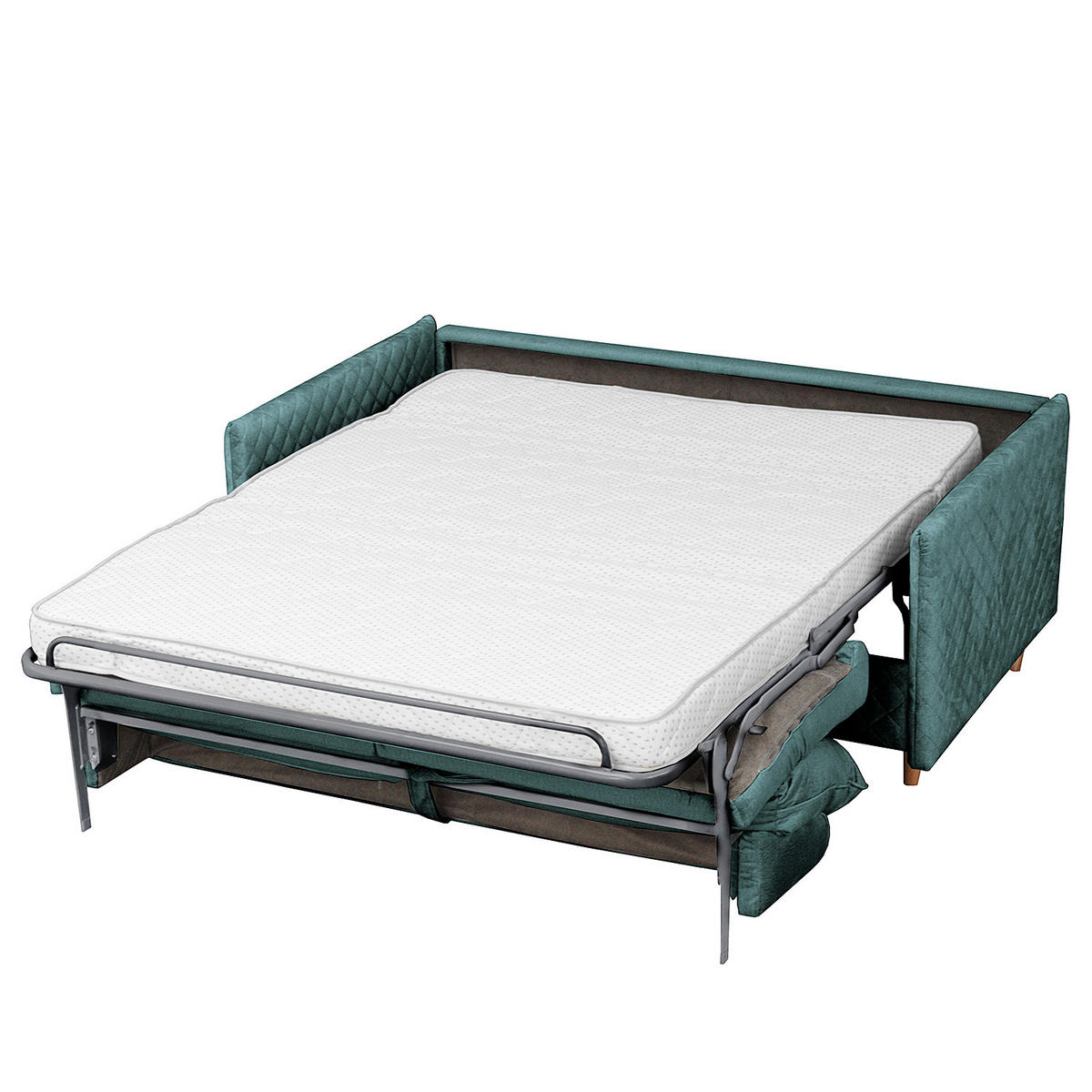 SCHLAFSOFA mit Matratze - Samt - Blau/Buchefarben, Buchenholz/Textil (171/95/101cm) - home24