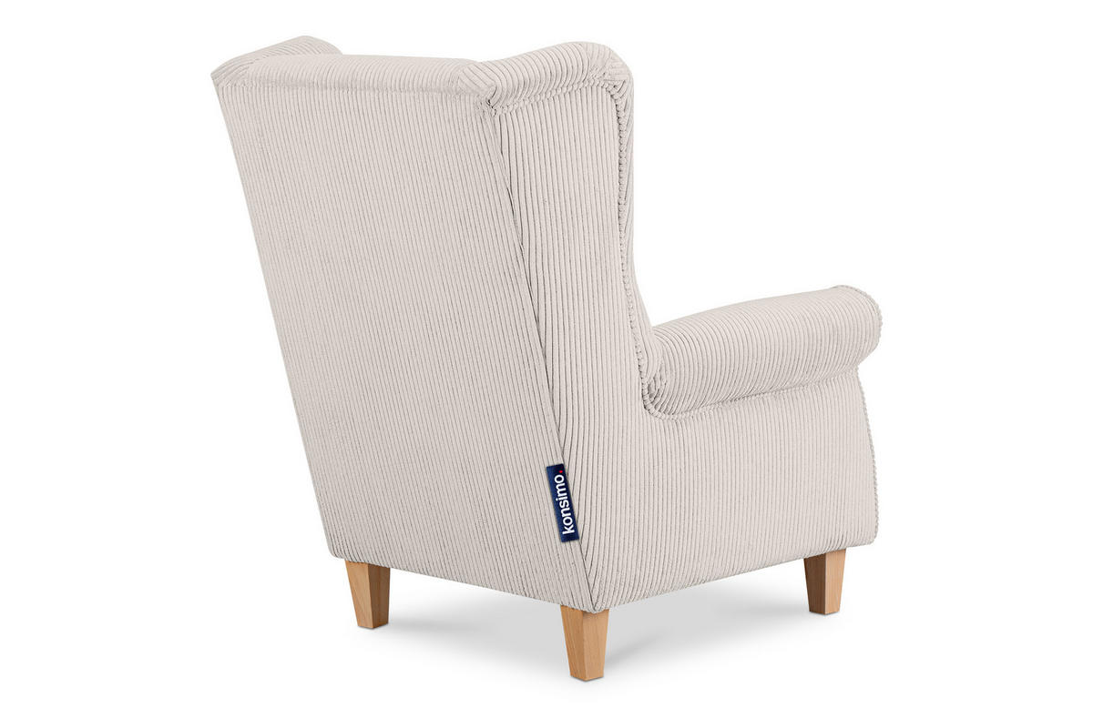 OHRENSESSEL MILES Kord-Bezug Petfriendly, beige - Beige, Holzwerkstoff/Buchenholz (82/105/97cm) - KONSIMO®