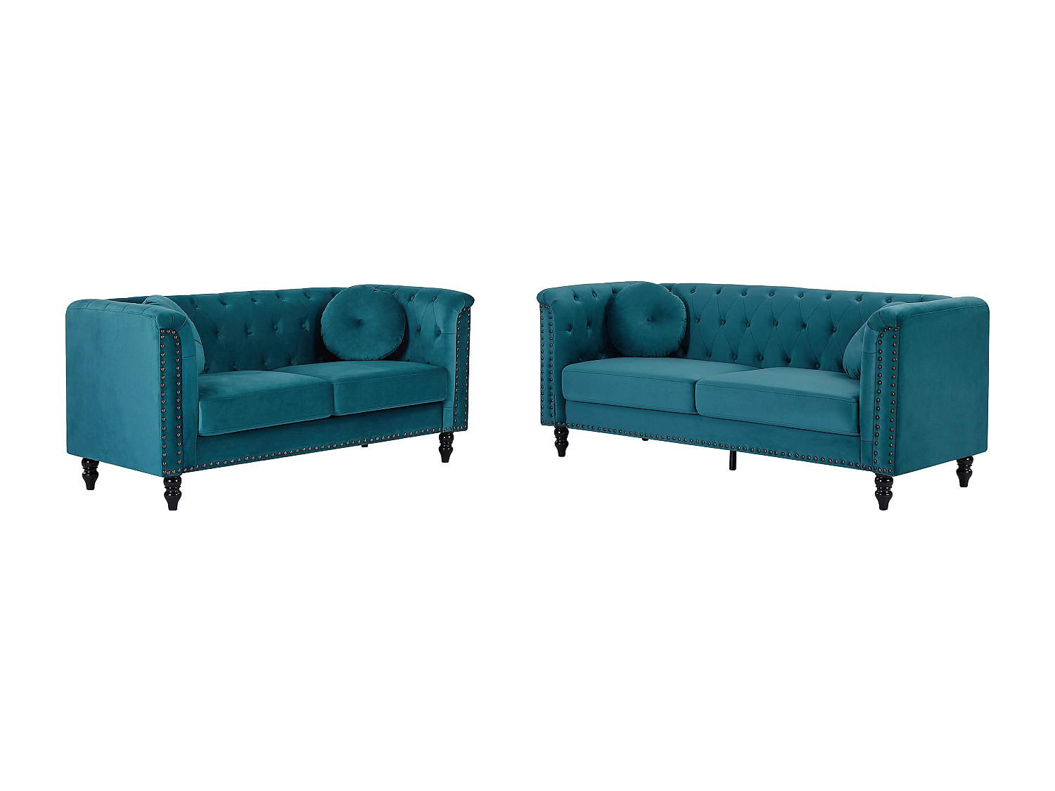 COUCHGARNITUR - 5 Personen - samt - blaugrün Turner - Grün, Holz/Textil (163/79/77cm) - Vente-Unique