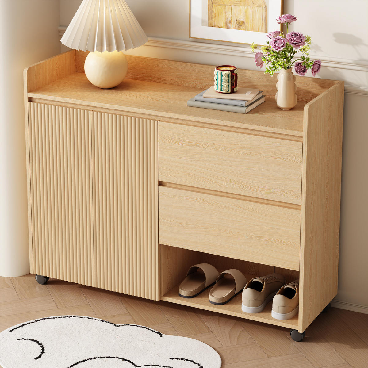 SCHUHSCHRANK mobil mit verstellbaren Regalen, Schuhkipper für Flur und Diele - Naturfarben, Holz (110/86/35cm) - PARAFTA HOME