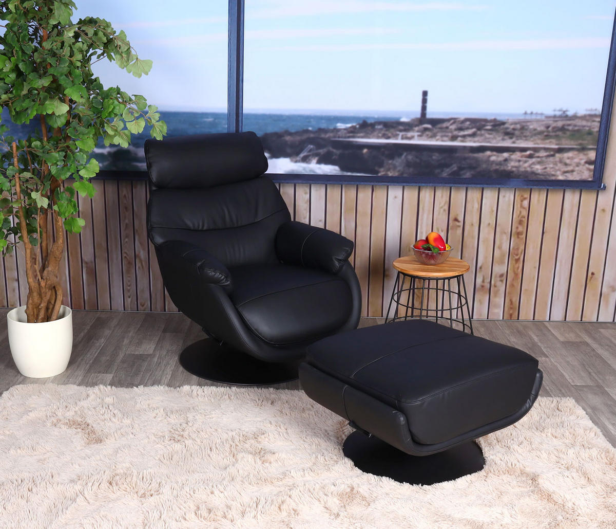 RELAXSESSEL MIT HOCKER Schwarz - Schwarz, Textil (78/99/80cm) - MCW