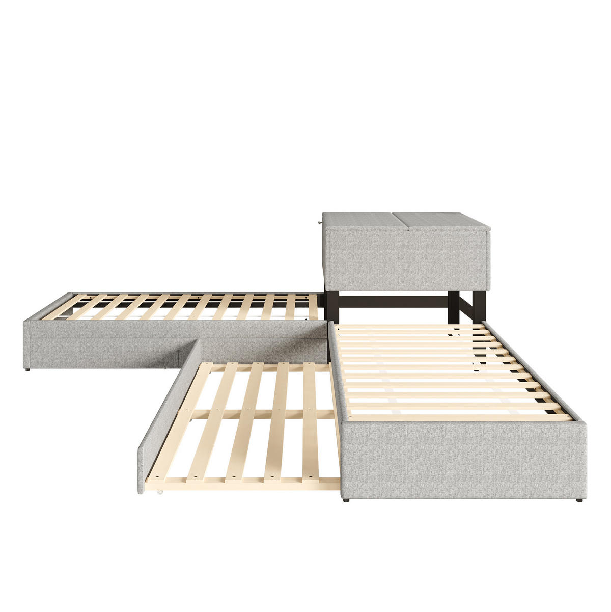 POLSTERBETT 90/200 cm grau aus Leinen mit Ausziehbett und Stauraum - Grau, Textil - OKMYHOME