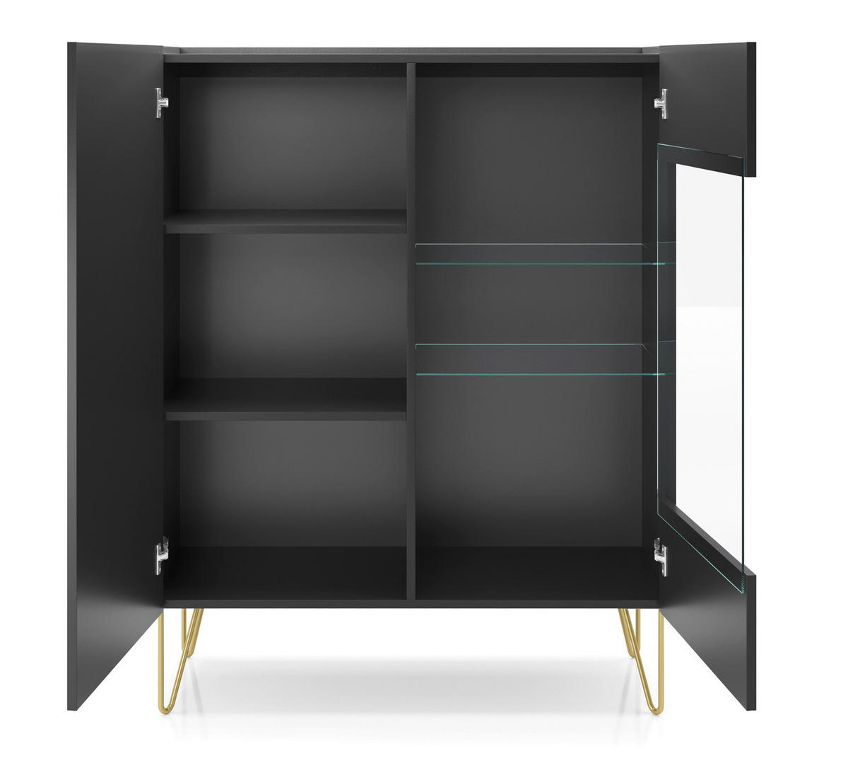 VITRINENSCHRANK 97 cm Olven, goldene Beine, Schwarz - Schwarz, Holz (97/122/37cm) - Emporius