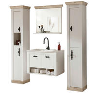 BADKOMBINATION Pinie weiß, Oslo Pinie, Landhaus Badmöbel Set 5-tlg. hängend MIT Waschbecken 205 x 200 cm - Anthrazit/Weiß, Holzwerkstoff/Metall (205/200/46cm) - Furn.Design