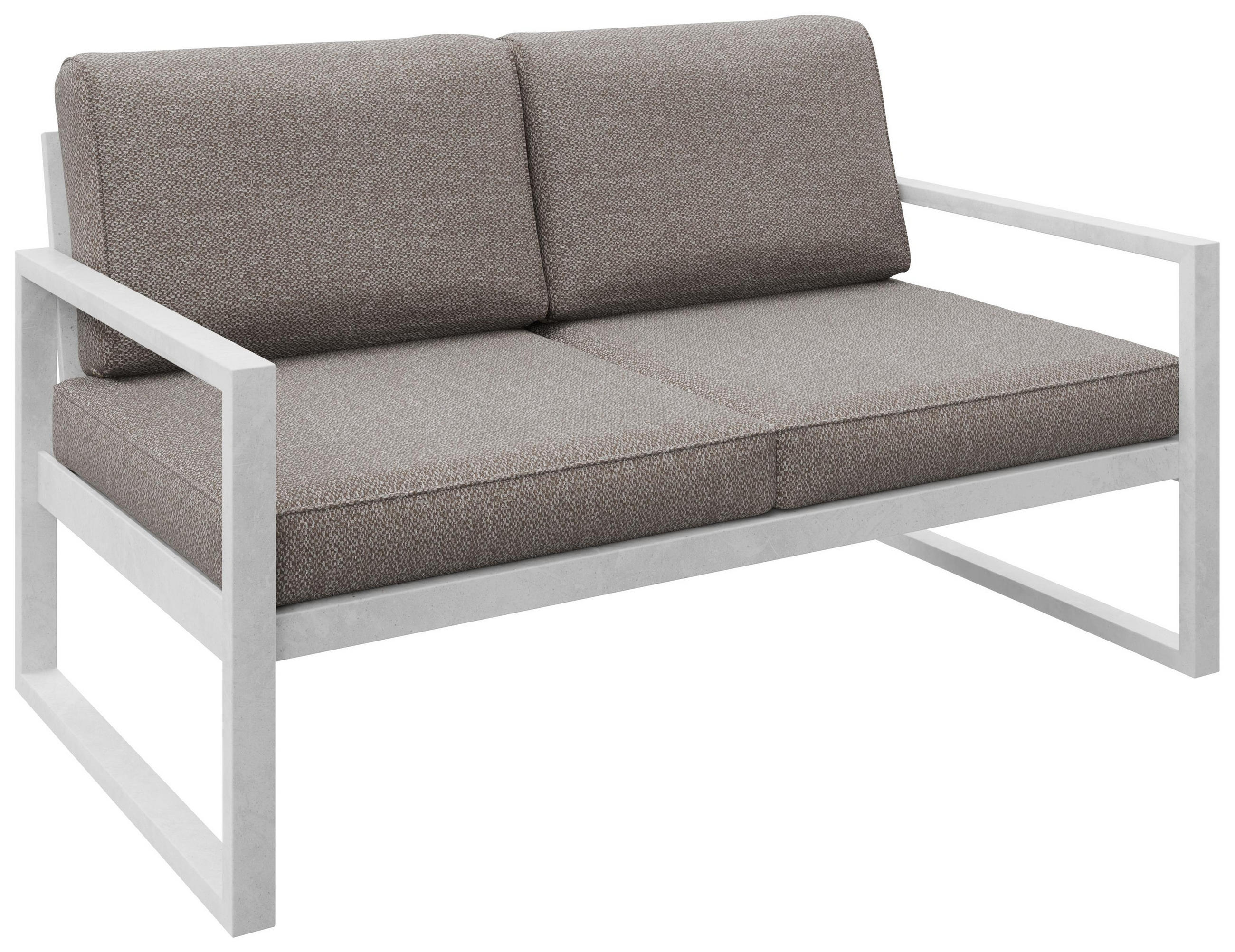 GARTENBANK Bellano Outdoor 2-Sitzer Polster-Loungebank, Stahlgestell Weiß, Dunkelbeige 76/146/80 cm - Beige, Textil (146/86/80cm) - WFL GROUP