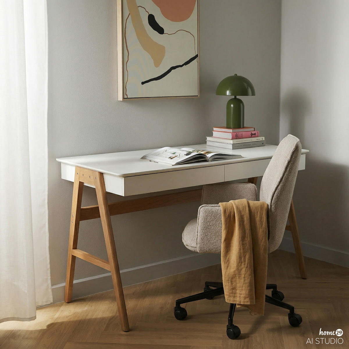 BÜRODREHSTUHL - Bouclé / Eisen - Beige/Schwarz, Textil/Metall (57/85/62cm) - home24