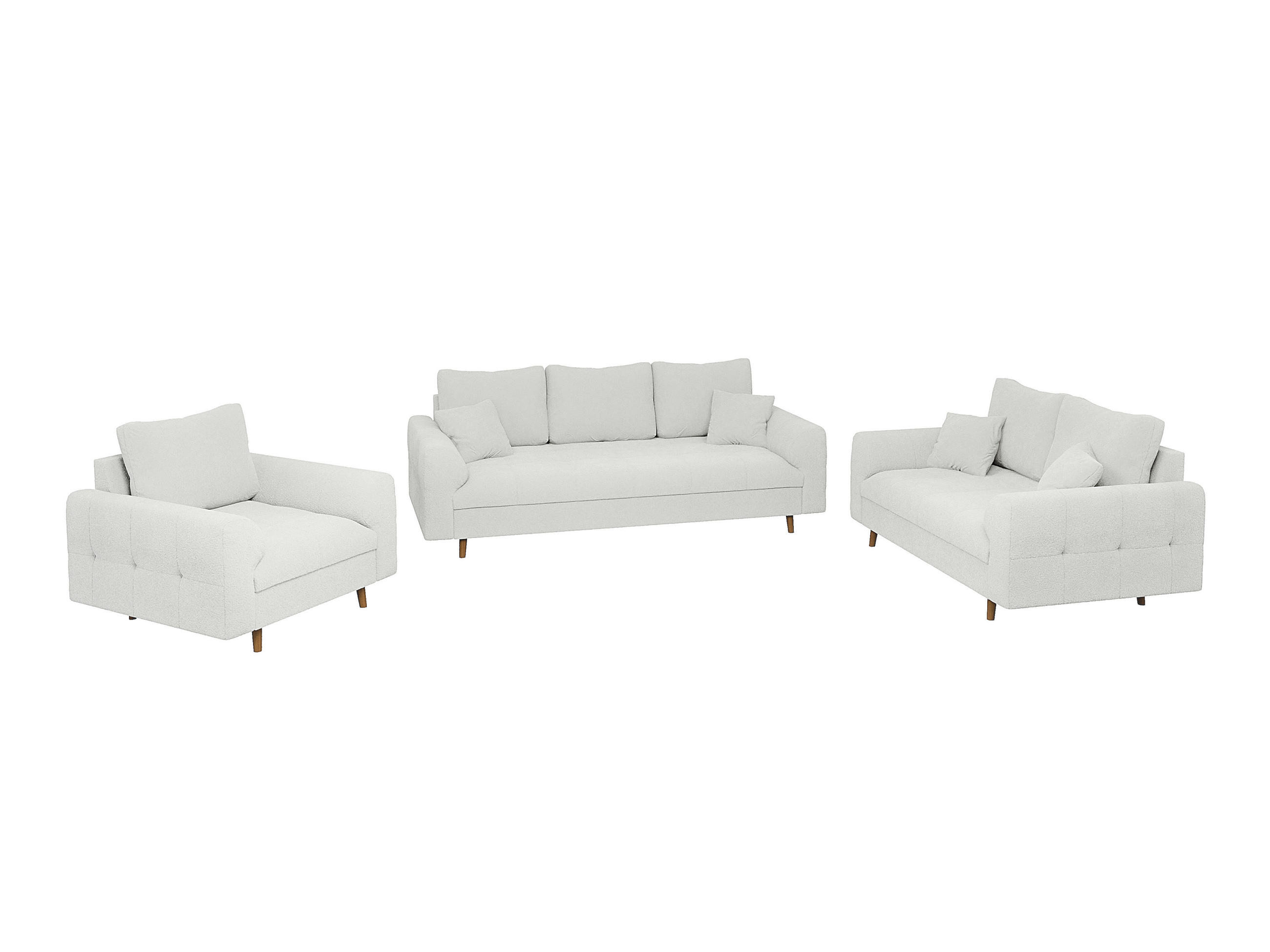 SITZGARNITUR 3+2+1 Henrik Weiß Boucle - Schwarz/Weiß, Holz/Textil (210/81/93cm) - S-Style Möbel