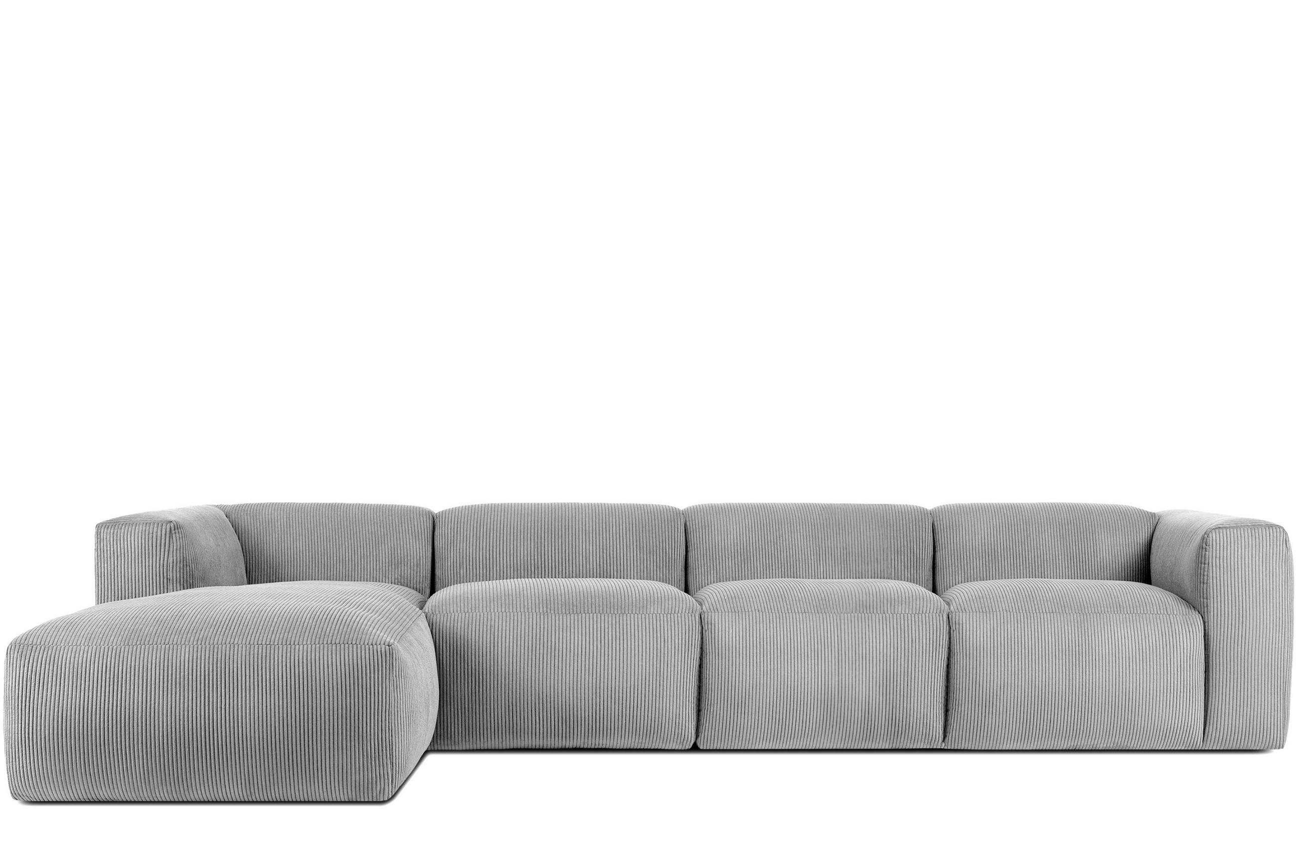 ECKMODULSOFA-LINKS BUFFO 6-Sitzer mit extrem weicher Sitzfläche, Kordstoff, hellgrau - Hellgrau, Textil (377/180cm) - KONSIMO®