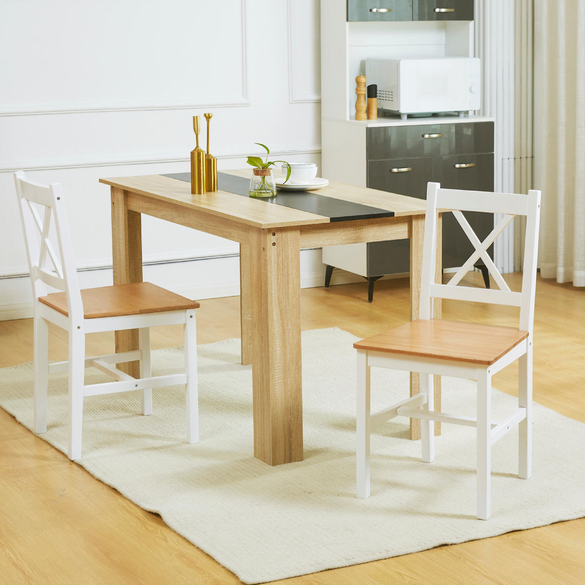 ESSZIMMERSTÜHLE 2er-Set DE-13199 Landhausstil mit gekreuzter Rückenlehne Weiß/Eiche - Weiß, Holz (46.5/86/41cm) - ComfortXL