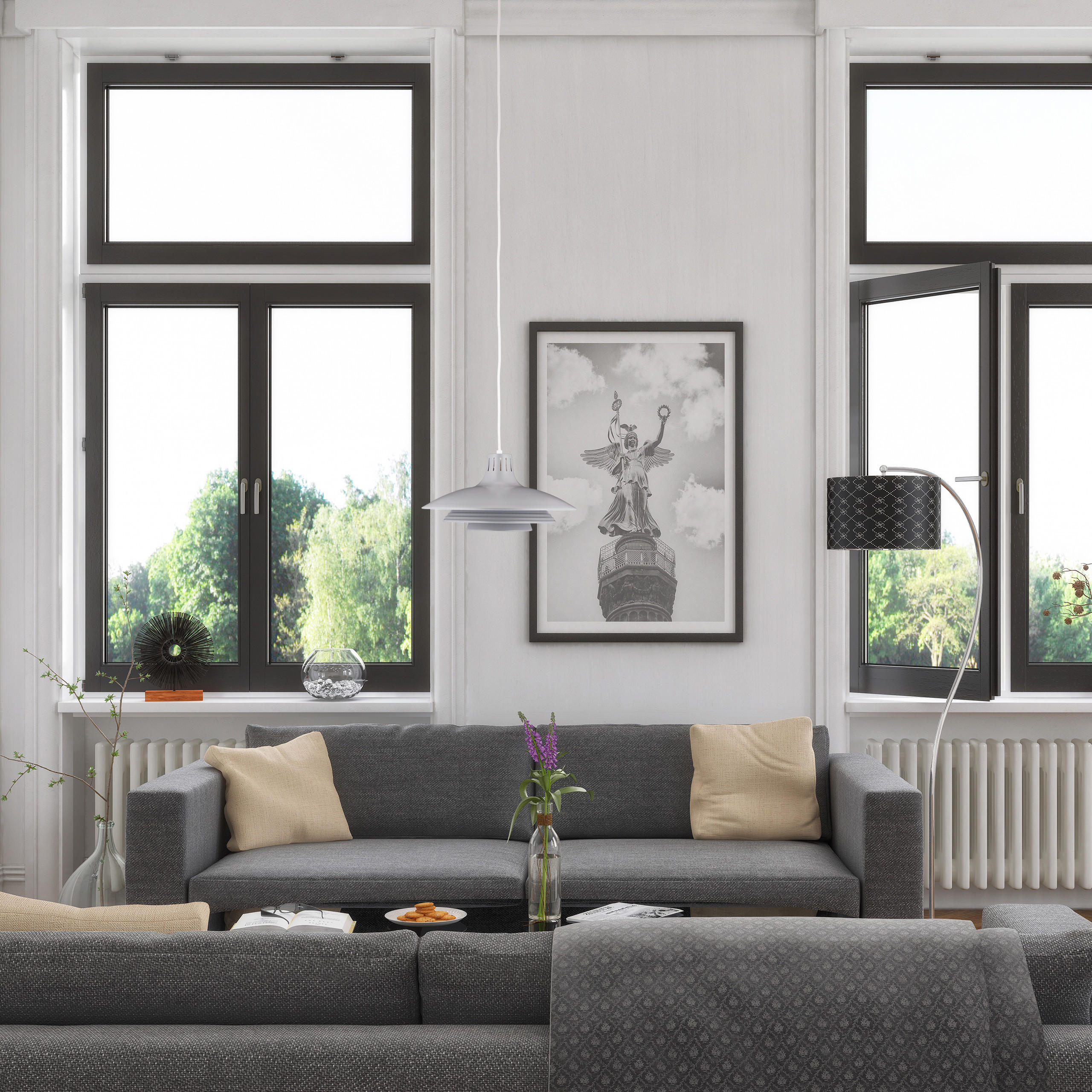 HÄNGELAMPE - Grau, Textil/Metall (36/36/120cm) - Relaxdays