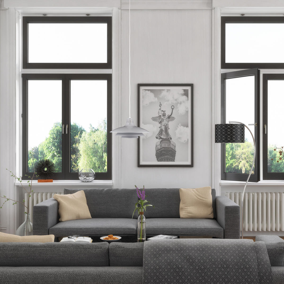 HÄNGELAMPE - Grau, Textil/Metall (36/36/120cm) - Relaxdays