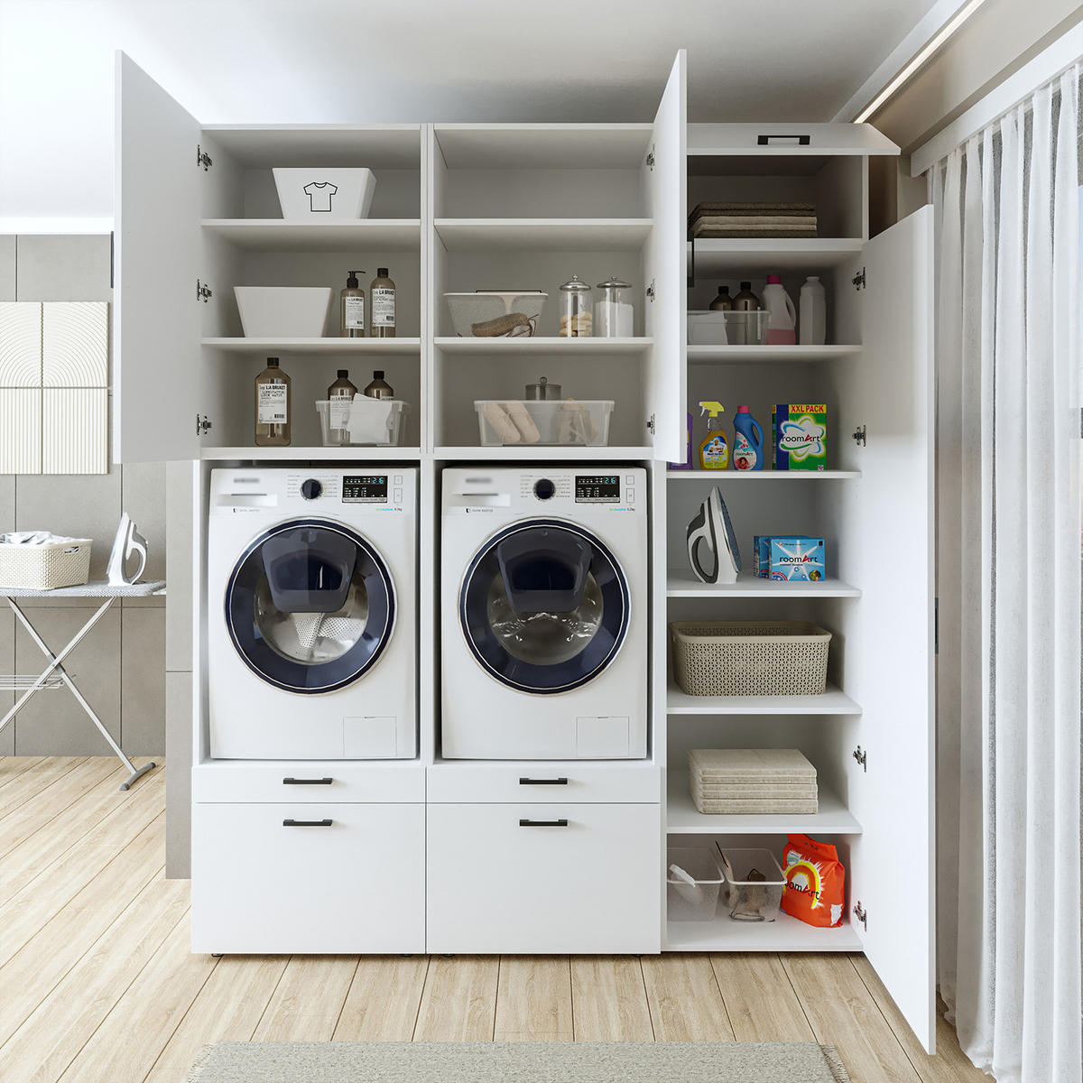 WASCHMASCHINENSCHRANK Serie 2 194cm Breit, 240cm Hoch - Weiß, Holzwerkstoff (194/240/67cm)