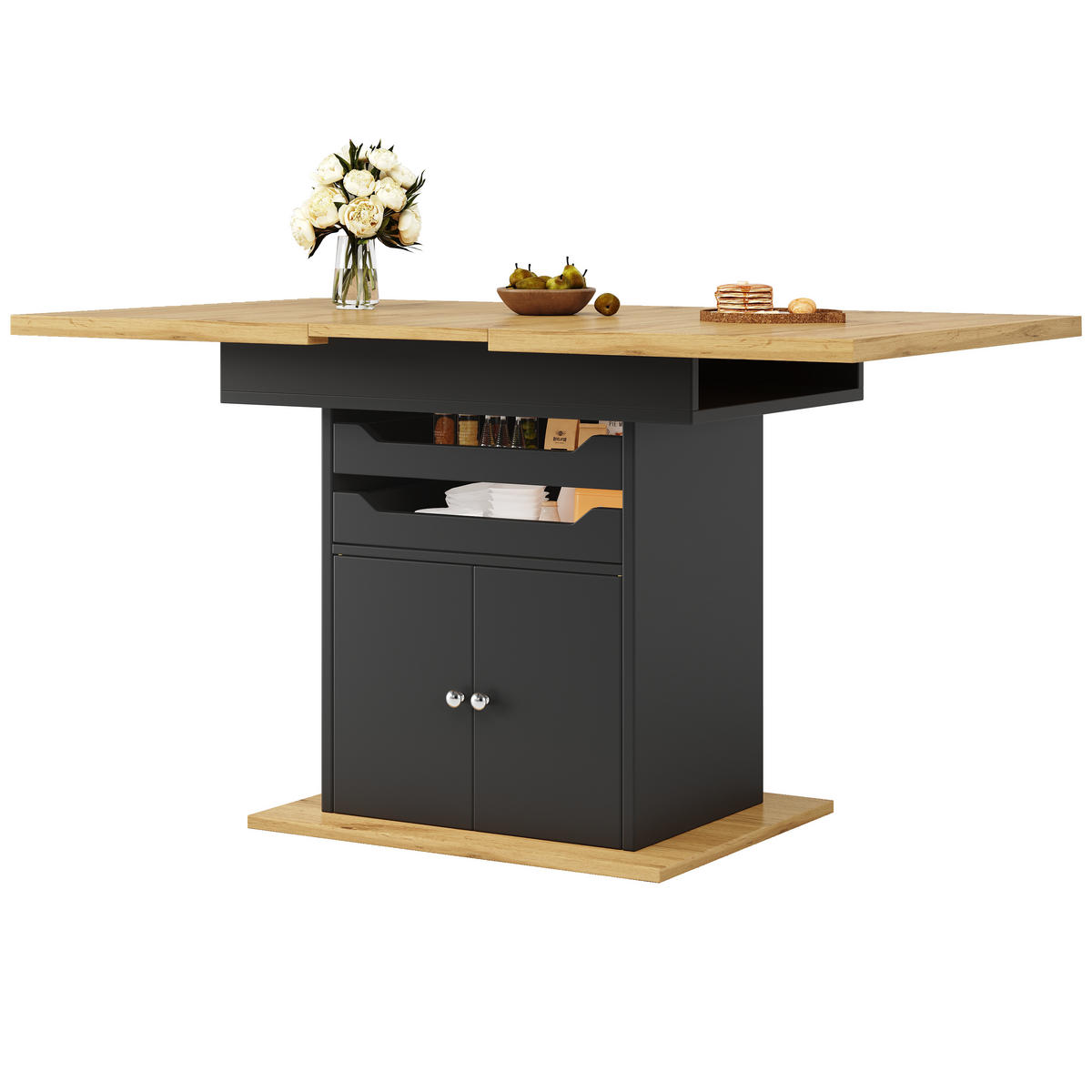 AUSZIEHTISCH Schwarz 110-140/80/76 cm - Schwarz, Holz (80/110/76cm) - PANGIVO