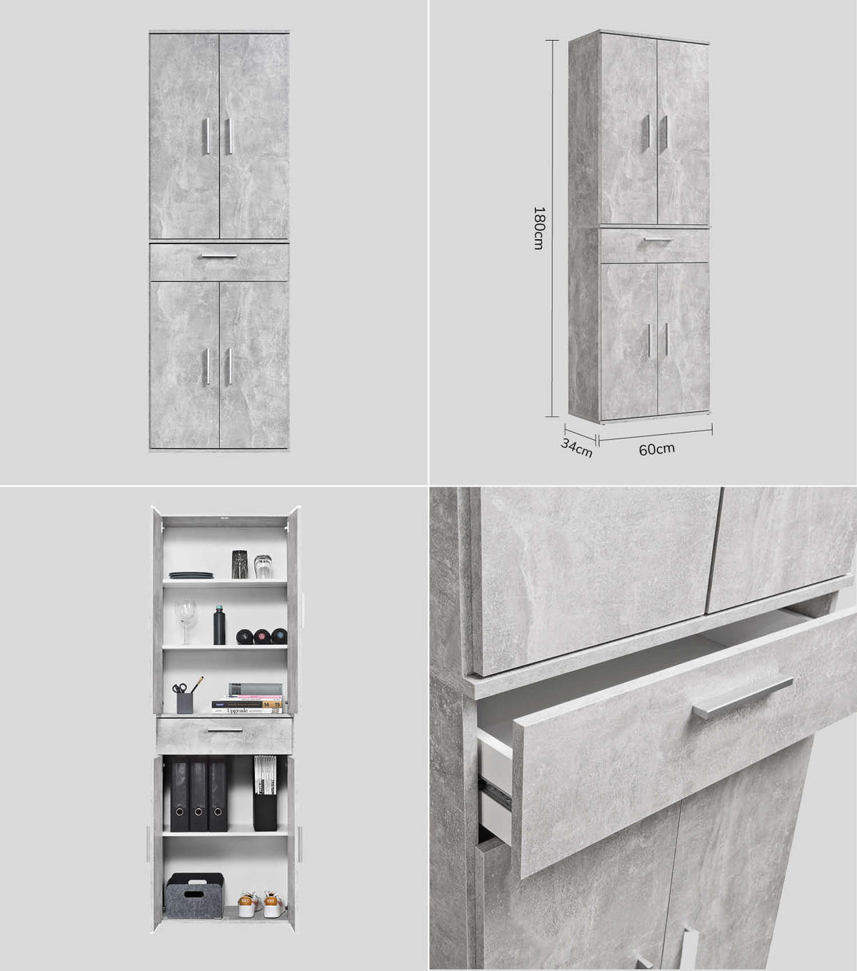 MEHRZWECKSCHRANK SET Der Allzweckwaffe - Silberfarben/Hellgrau, Holzwerkstoff (60/180/34cm) - Mokebo