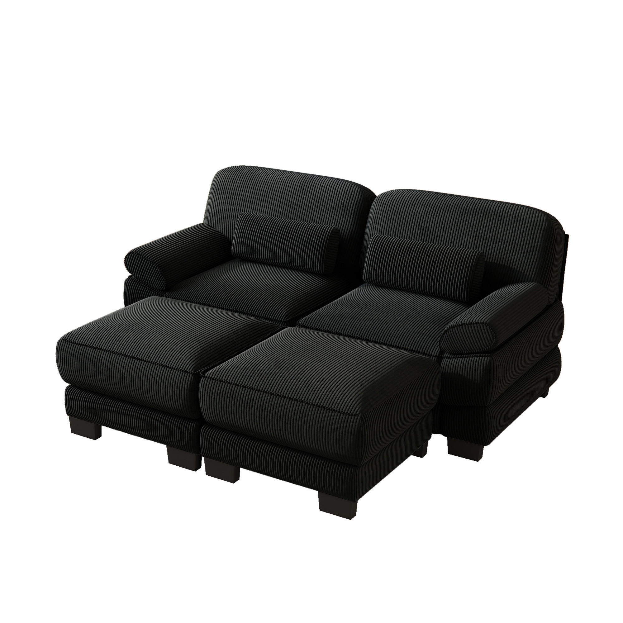 2-SITZER-SOFA modular mit 2 Hockern, DE-42659, Schwarz - Schwarz, Holz (194/94/161cm) - ComfortXL