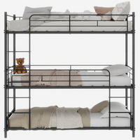 DREIFACH-ETAGENBETT 90/180 cm schwarz aus Metall mit Leitern und Geländer - Schwarz, Metall (90/190cm) - OKWISH