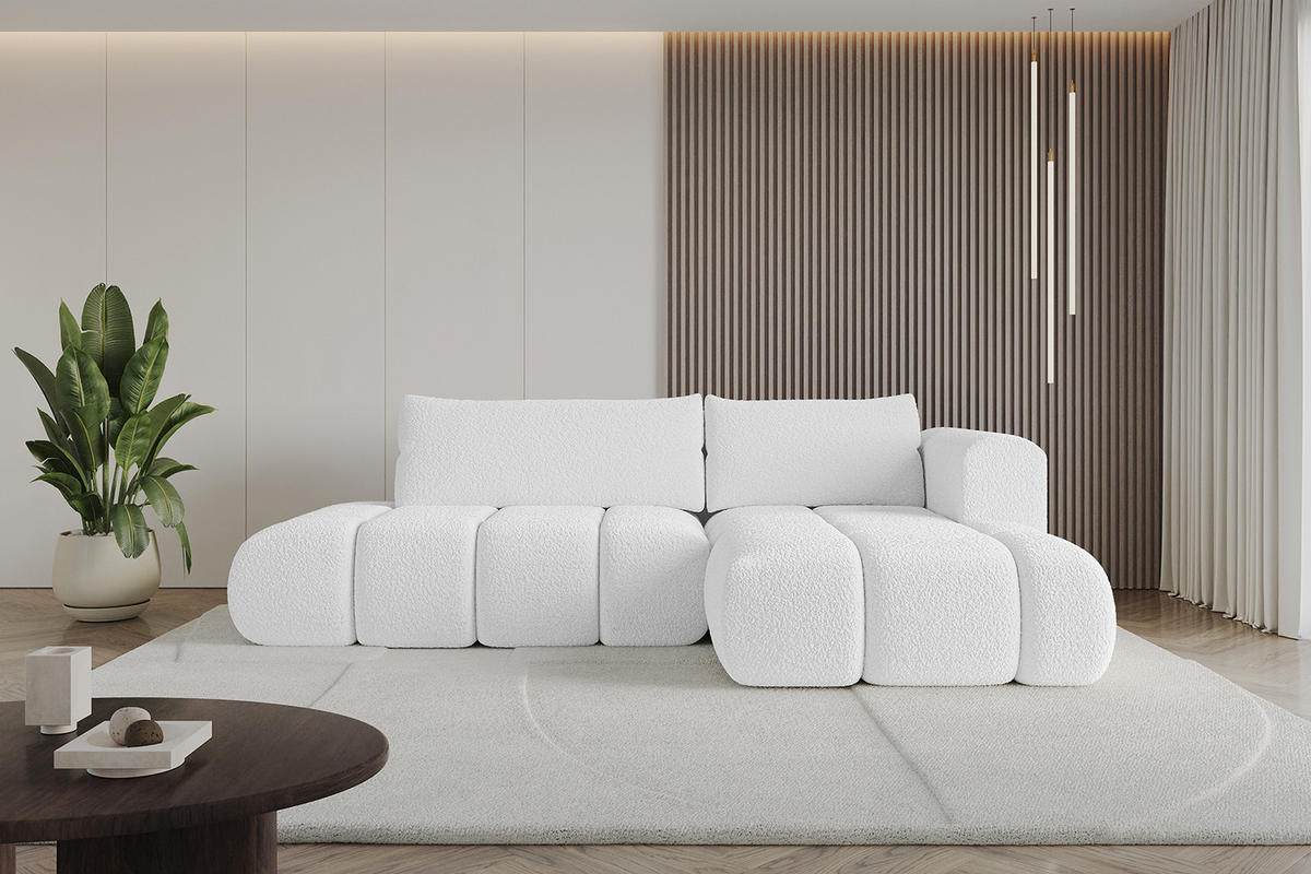 ECKSOFA Ottomane Rechts CLOUD-L 289x180x40 Weiß Bouclé - Weiß, Holzwerkstoff/Kunststoff (289/180cm) - ALTDECOR