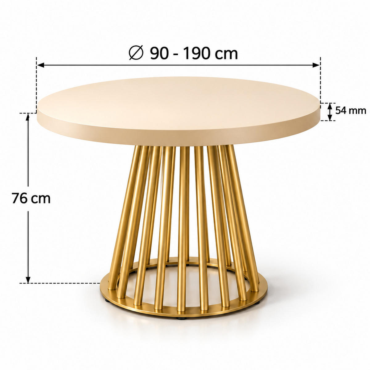 ESSTISCH rund ausziehbar 90/190/76 cm, Kaschmir, 54 cm Tischplatte + Lamellen-Metallgestell Gold - Kaschmir/Goldfarben, Holzwerkstoff/Metall (90/190/76cm) - Damale Möbel