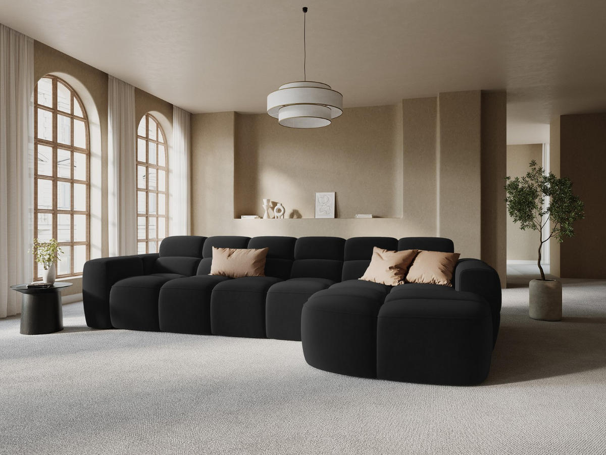 ECKSOFA rechts Lisa aus Samt schwarz 4 Sitzplätze - Schwarz, Textil (170/310cm) - Micadoni