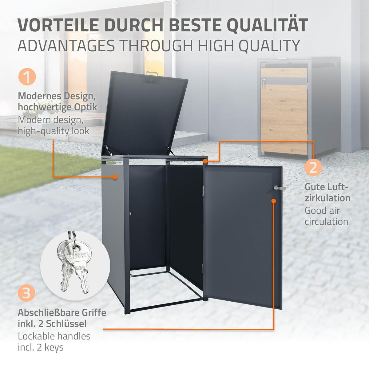 MÜLLTONNENBOX 1er Anthrazit-Eichenoptik - Braun, Metall (80/116.3/68cm) - ML-DESIGN
