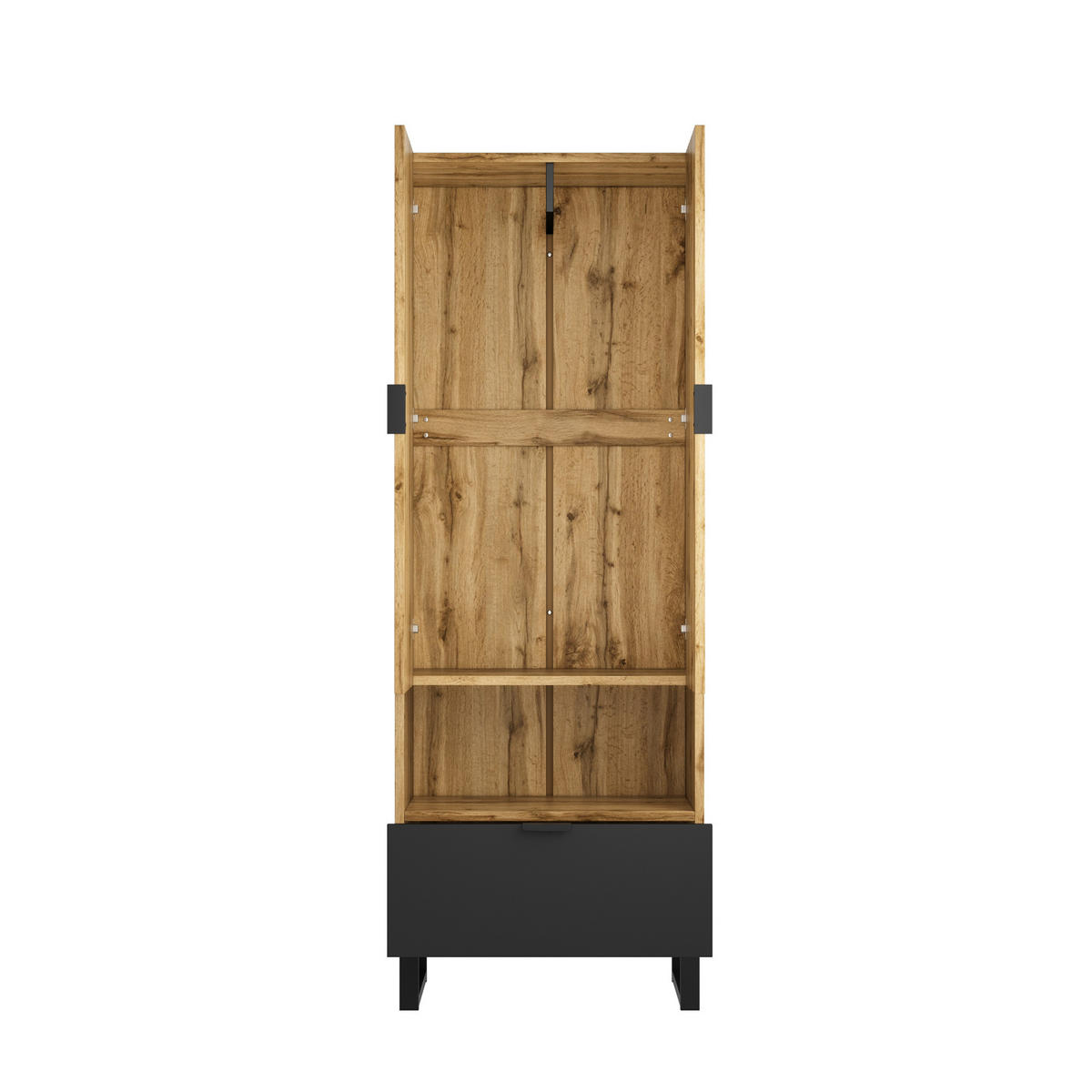 GARDEROBENSCHRANK in Schwarz und Naturfarben Garderobenschrank mit Schublade und Kleiderstange für Flur, B65/T38/H180 cm - Schwarz/Naturfarben, Holzwerkstoff/Metall (65/180/38cm) - STILVORA