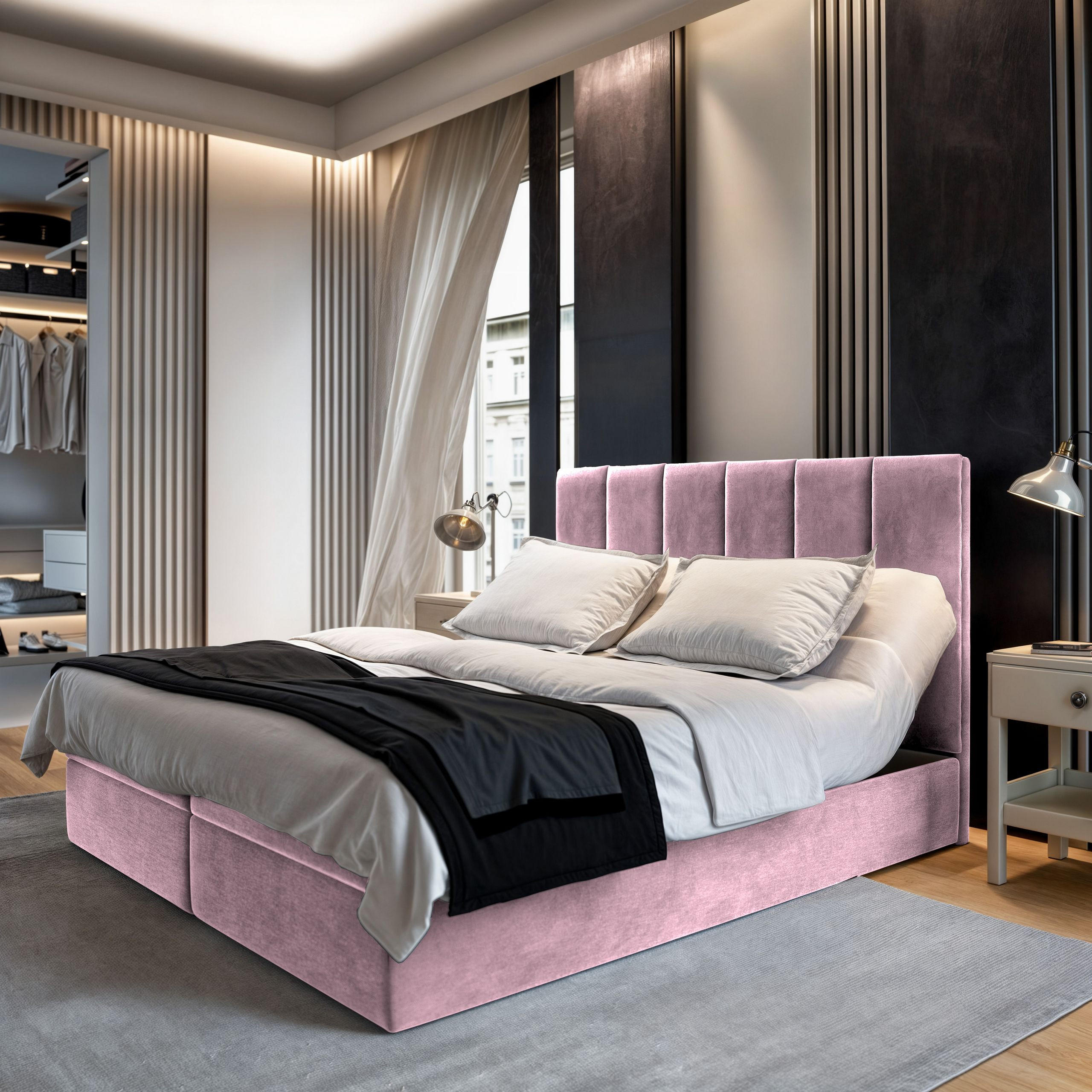 BOXBETT BARINO 160x200 cm mit Matratze und Topper - Rosa - Rosa, Holz (160/200cm) - MASSENO