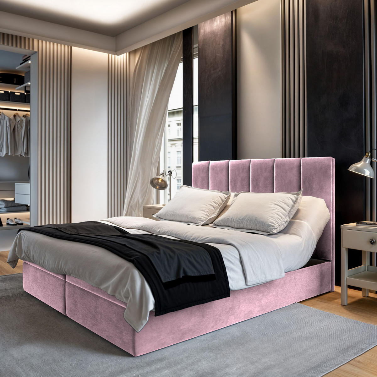 BOXBETT BARINO 140x200 cm mit Matratze und Topper - Rosa - Rosa, Holz (140/200cm) - MASSENO