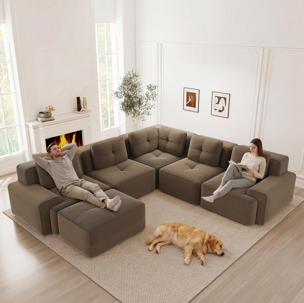 ECKSOFA modular Cord Brown - Braun, Kunststoff (104/382cm) - Meubliv