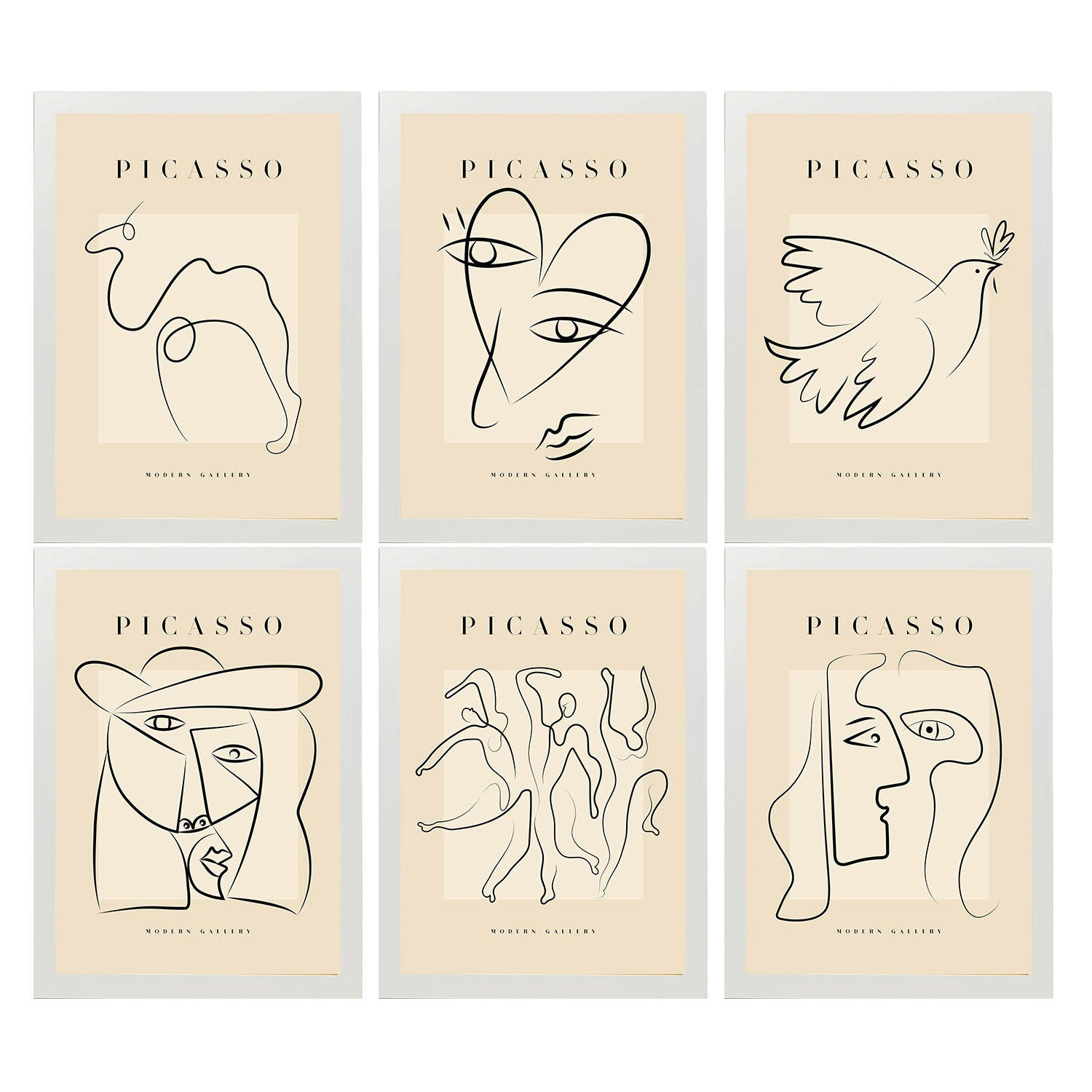 POSTER Set Mit 6 Illustrationen Von Pablo Picasso Frieden A3 Weißer Rahmen - Weiß, Papier (29/3cm) - Nacnic
