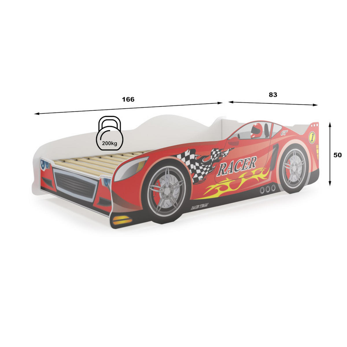 AUTOBETT Kinderbett Cars 160x80cm mit Lattenrost - Rot, Holzwerkstoff (80/160cm) - Interbeds