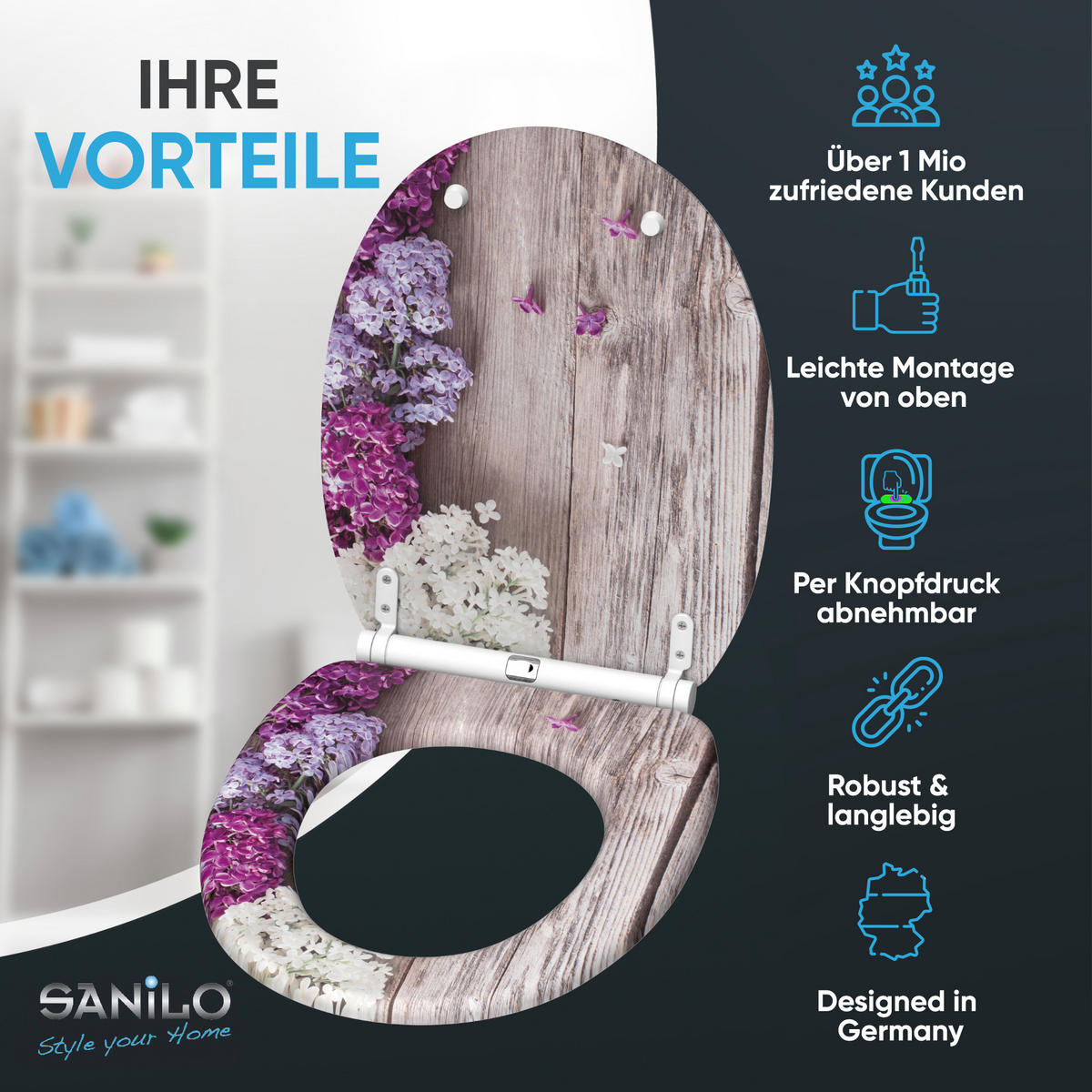 WC-SITZ mit Absenkautomatik & Top Fix Flieder - Violett, Holzwerkstoff (37.7/5.5/48cm) - Sanilo